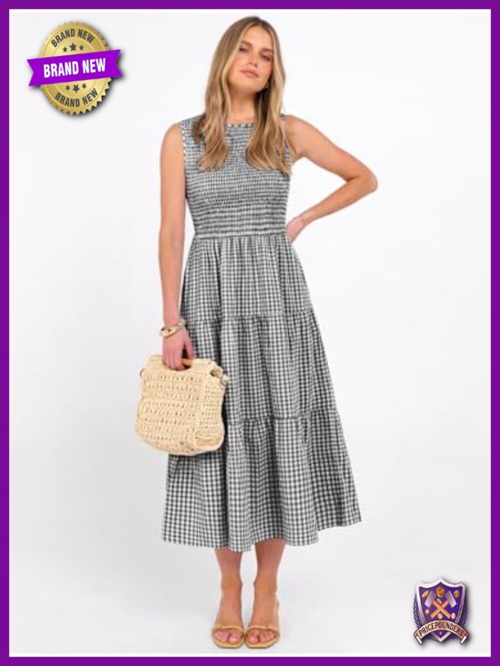 Sleeveless Crewneck Smocked Tiered Boho Maxi Dress with Pockets - Picture 5 of 6